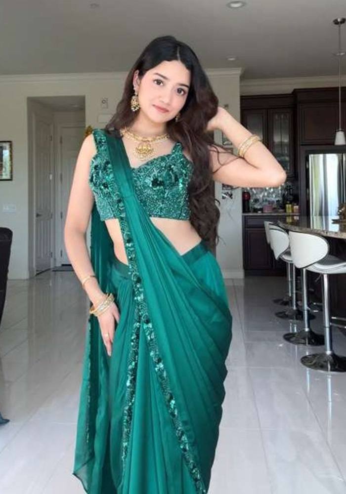 Mounika in an Emerald Pre-draped Saree