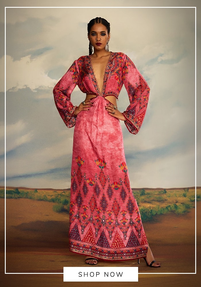 Pink floral printed boho maxi dress