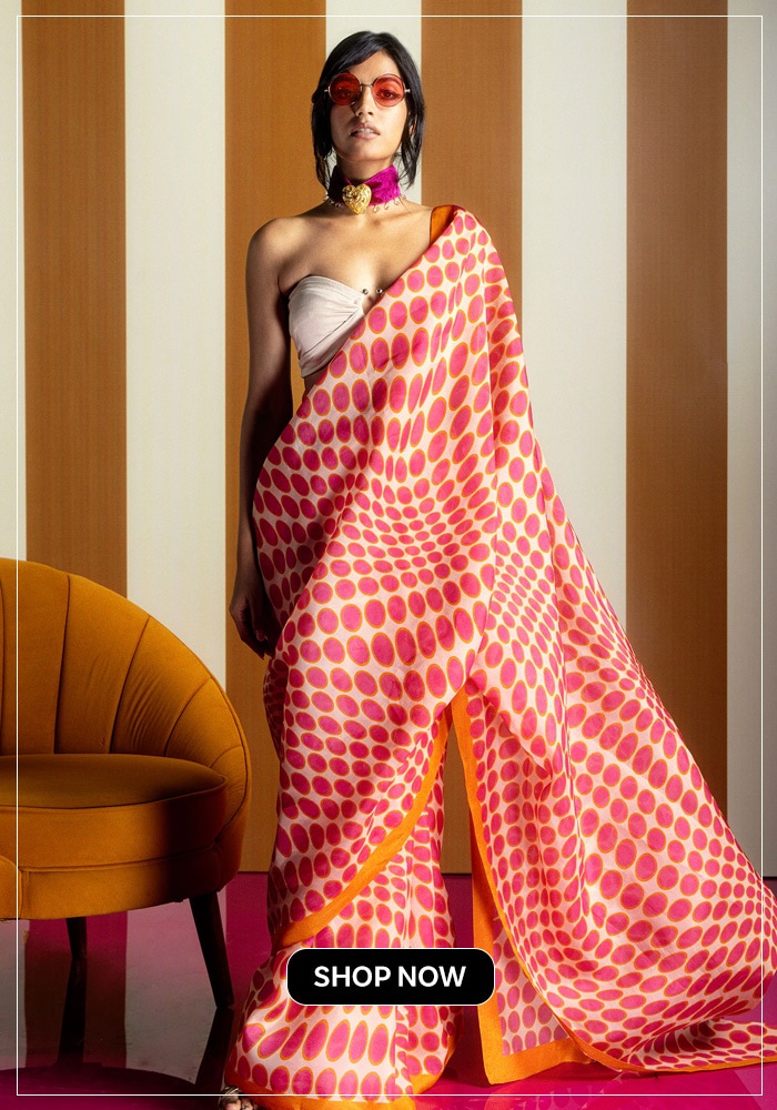 Pink polka print saree