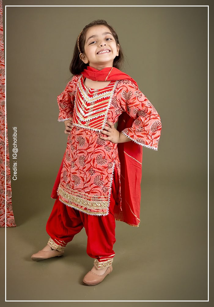 Red bandhani kurta salwar set