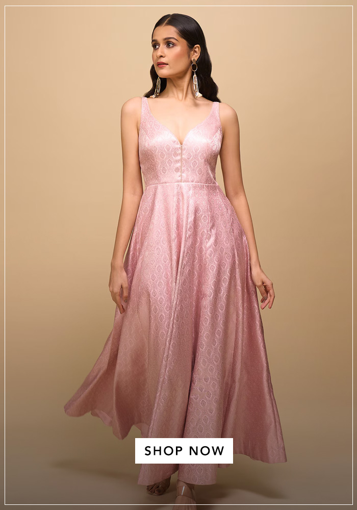 Samyukta-Singhania-Pink-Brocade-V-neck-Anarkali-Dress