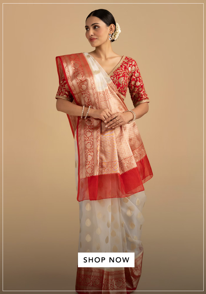 White-Kota-Doria-Silk-Tear-Drop-Woven-Saree-With-Unstitched-Blouse-Piece