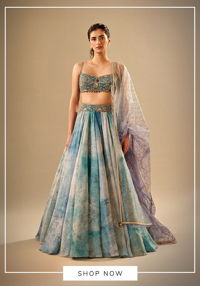 Organza blue lehenga