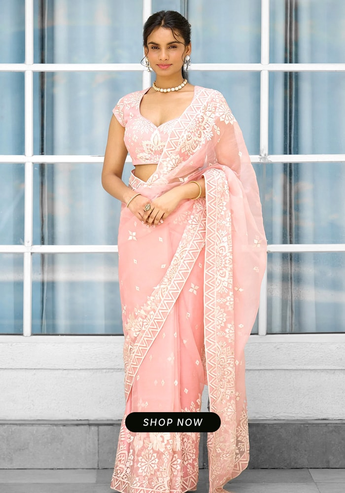 Blush pink organza saree