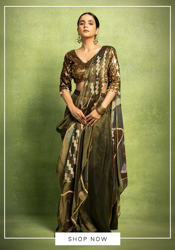 pre-draped tissue saree