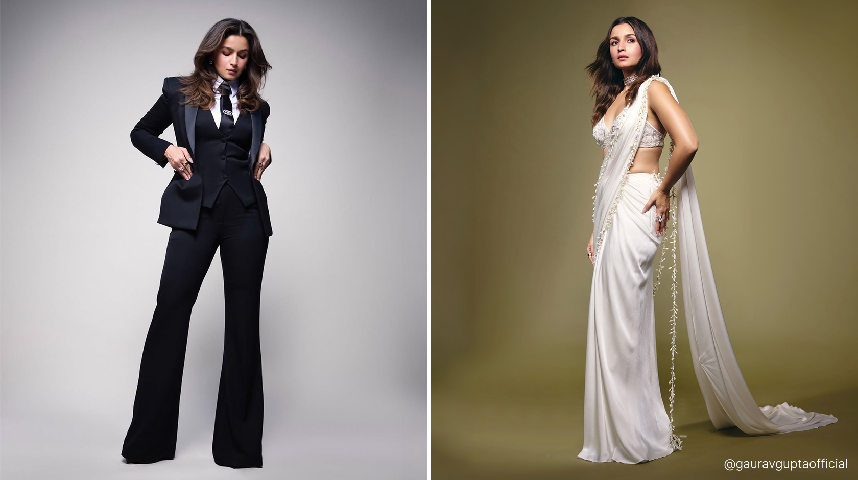 Alia bhatt serving two looks by Gaurav Gupta at Star Screen Awards