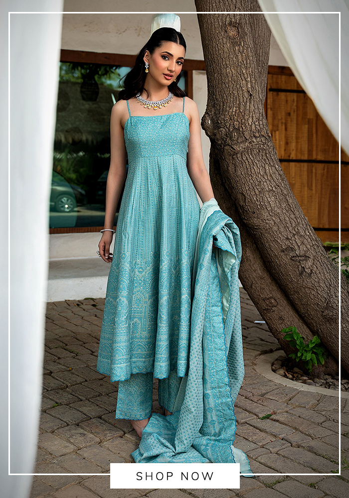 Aquamarine anarkali set