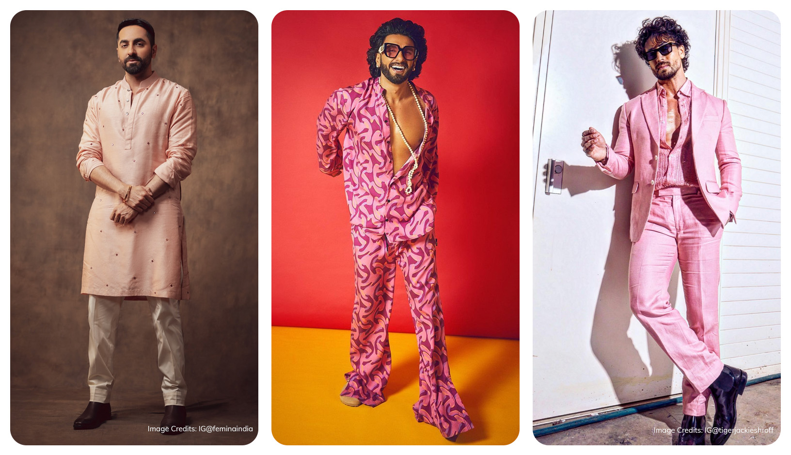 Ayushman Khurana, Ranveer Singh and Tiger Shroff in pink
