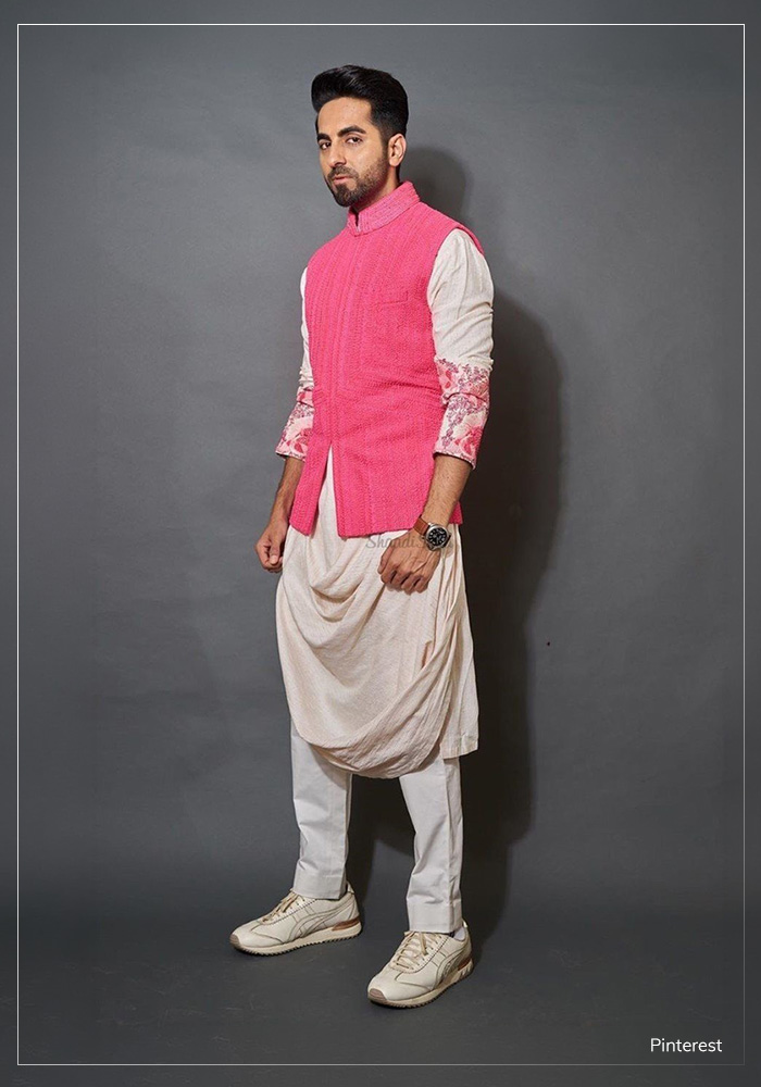 Ayushman Khurana in pink indo western kurta set