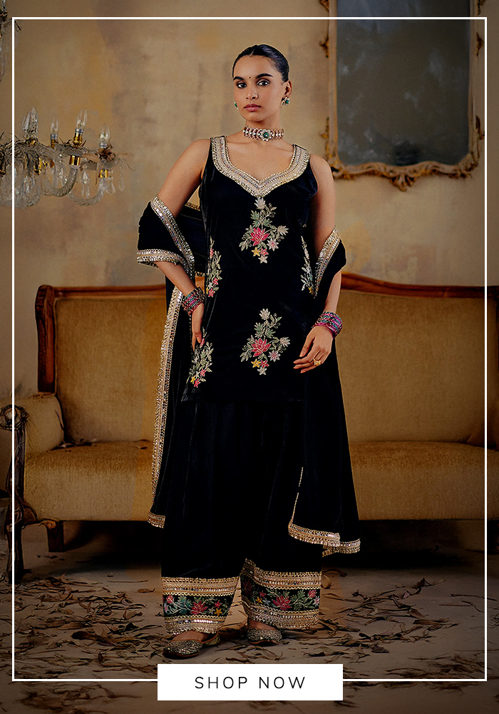 Blacl velvet farshi salwar set