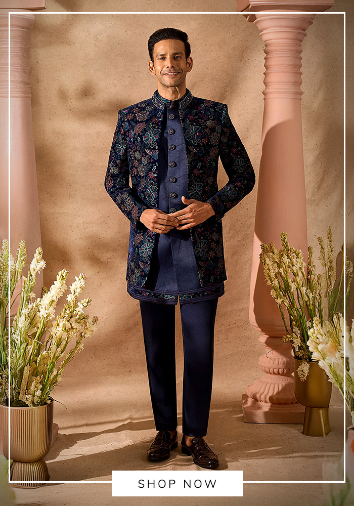Blue embroidered sherwani