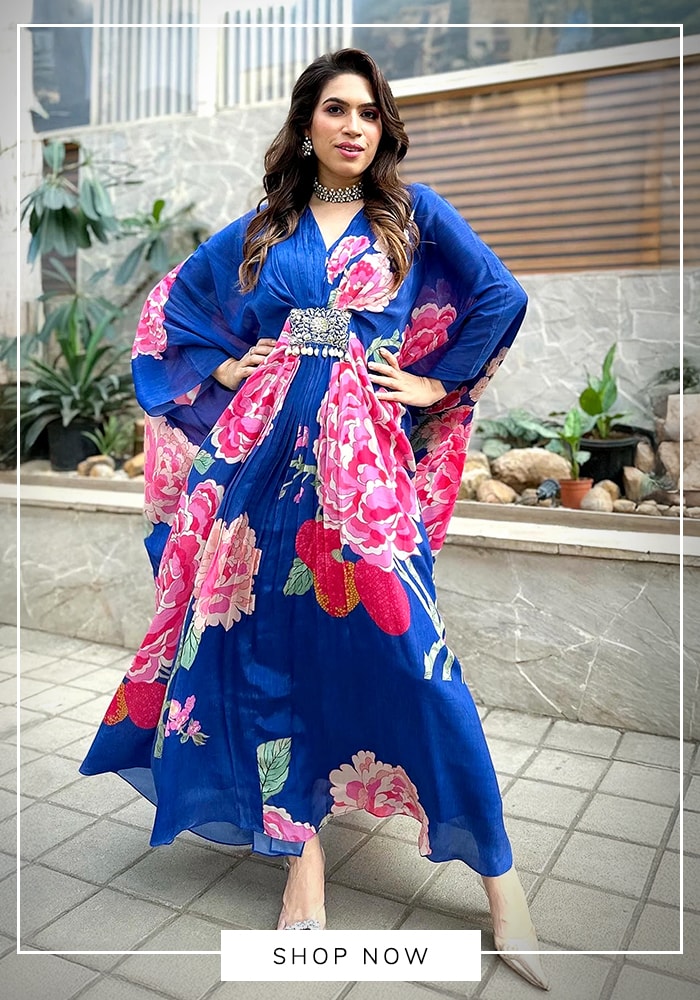 Blue floral printed kaftan
