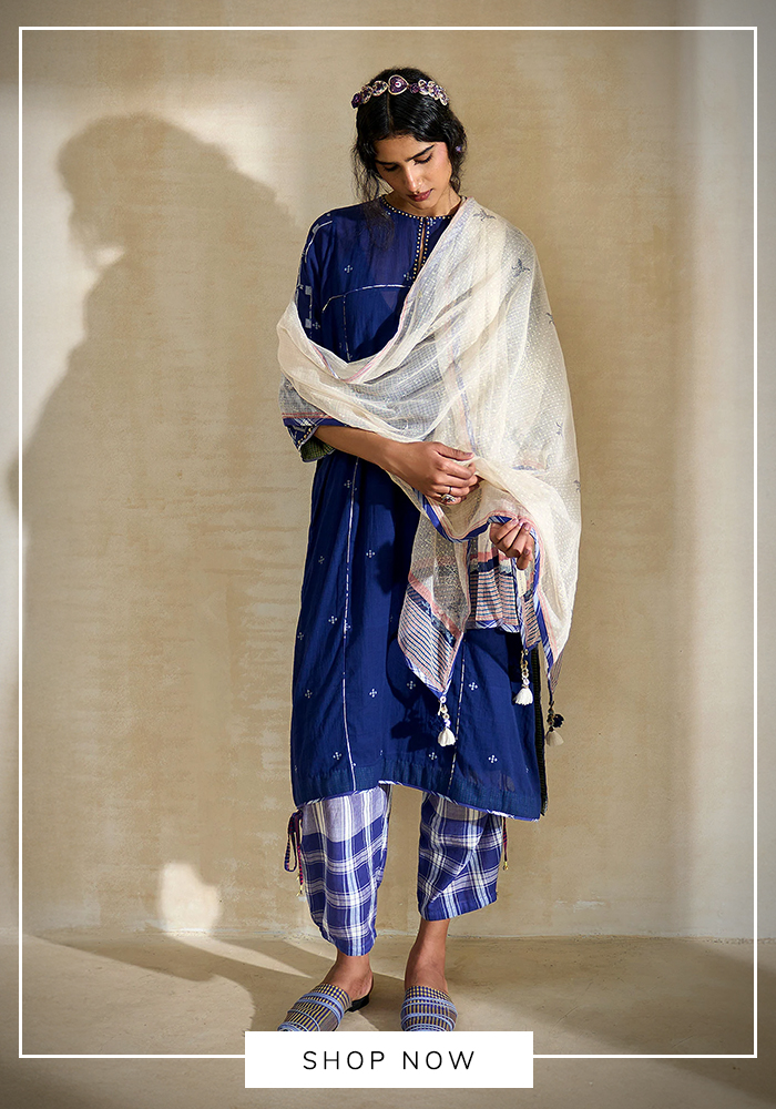 Blue jamdani kurta set