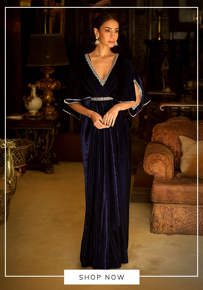 Blue velvet kaftan