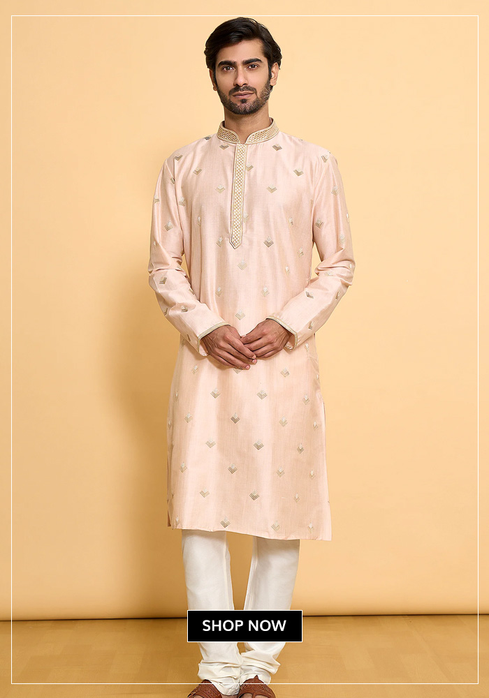 Blush pink kurta set for men