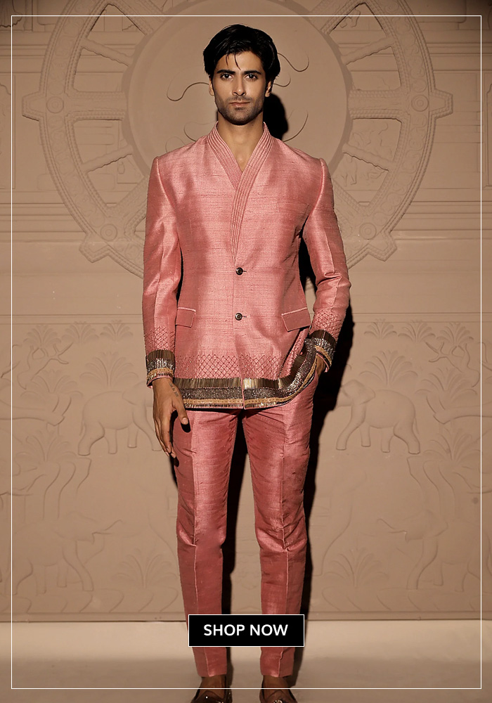 Border embroidered blazer set