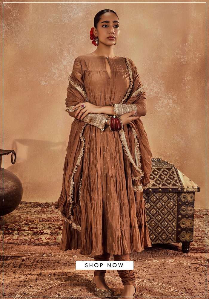 Brown tissue anarkali set