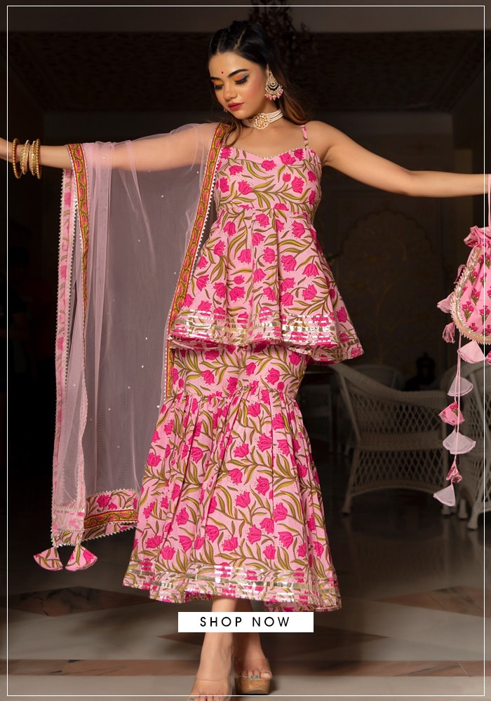 Cotton printed kurta sharara sets