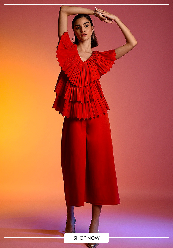 Echostudio red frill jumpsuit