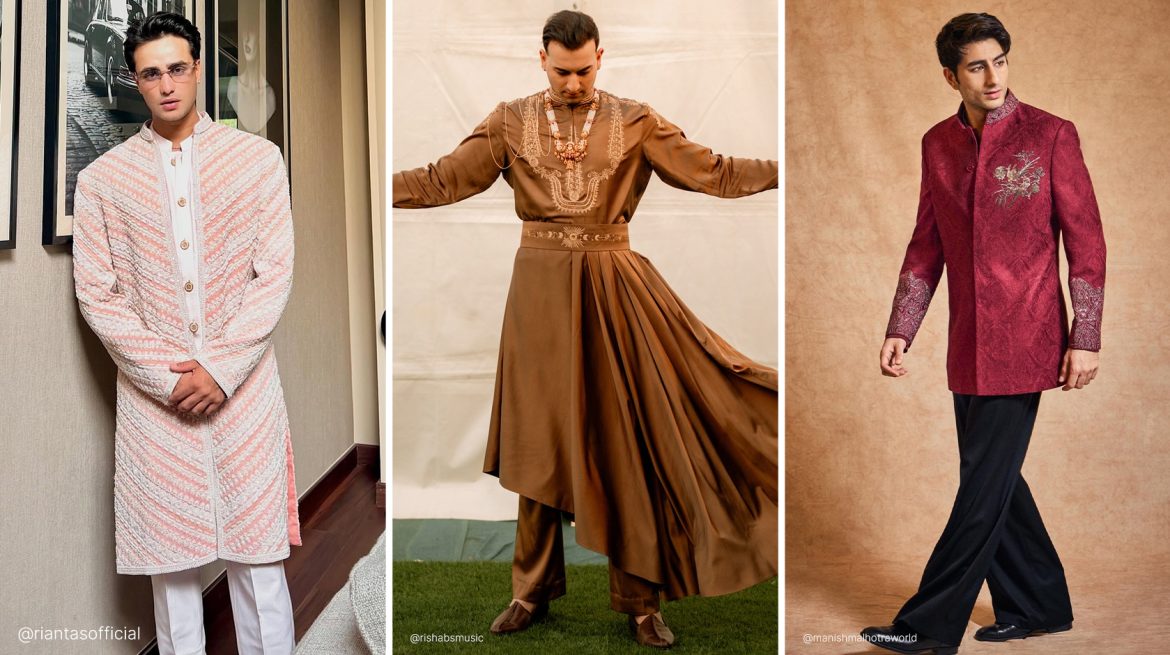 Abhishek Sharma, Raghav Rikhiram Sharma and Ibrahim Ali Khan in sherwani