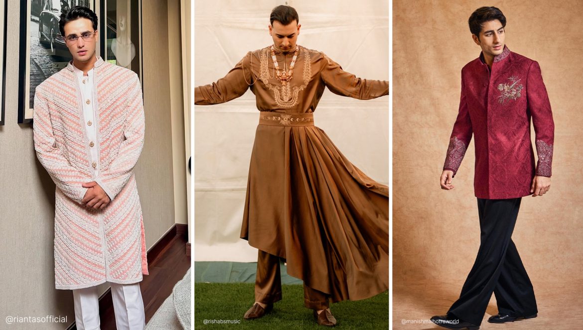 Abhishek Sharma, Raghav Rikhiram Sharma and Ibrahim Ali Khan in sherwani