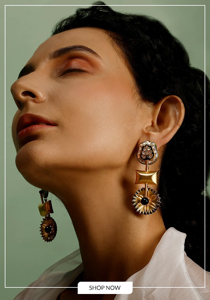 Geometric gold drop earrings