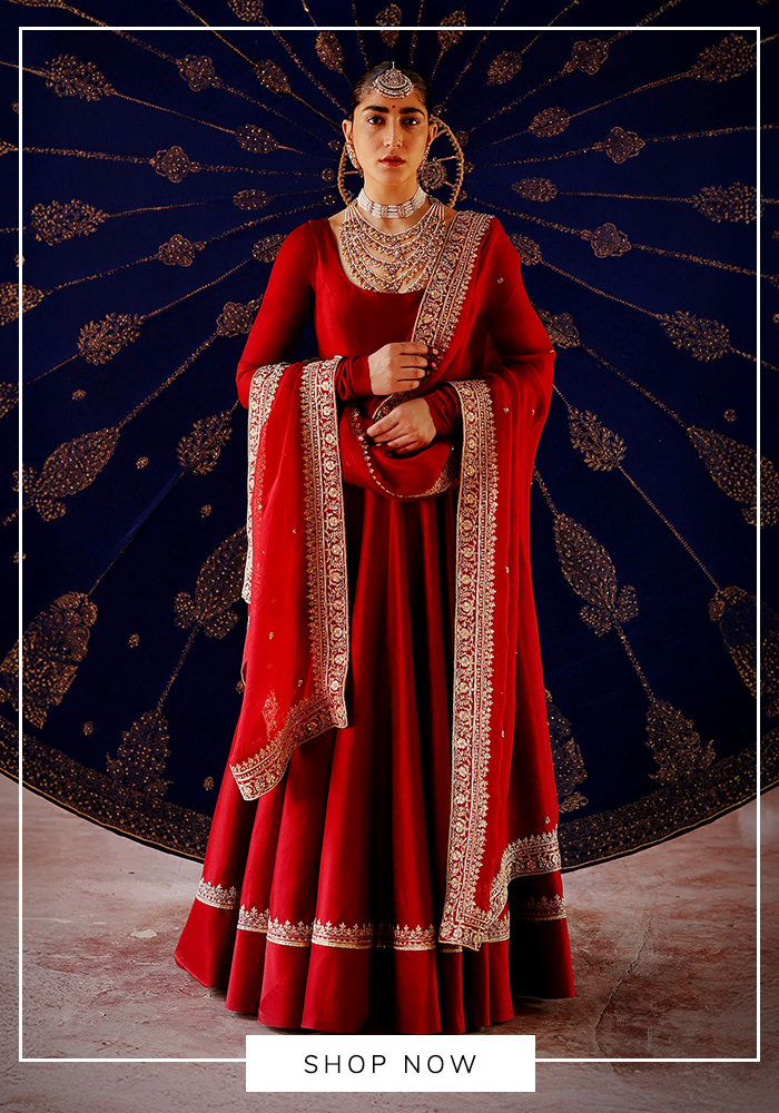 Jigar Mali red anarkali with embroidered dupatta