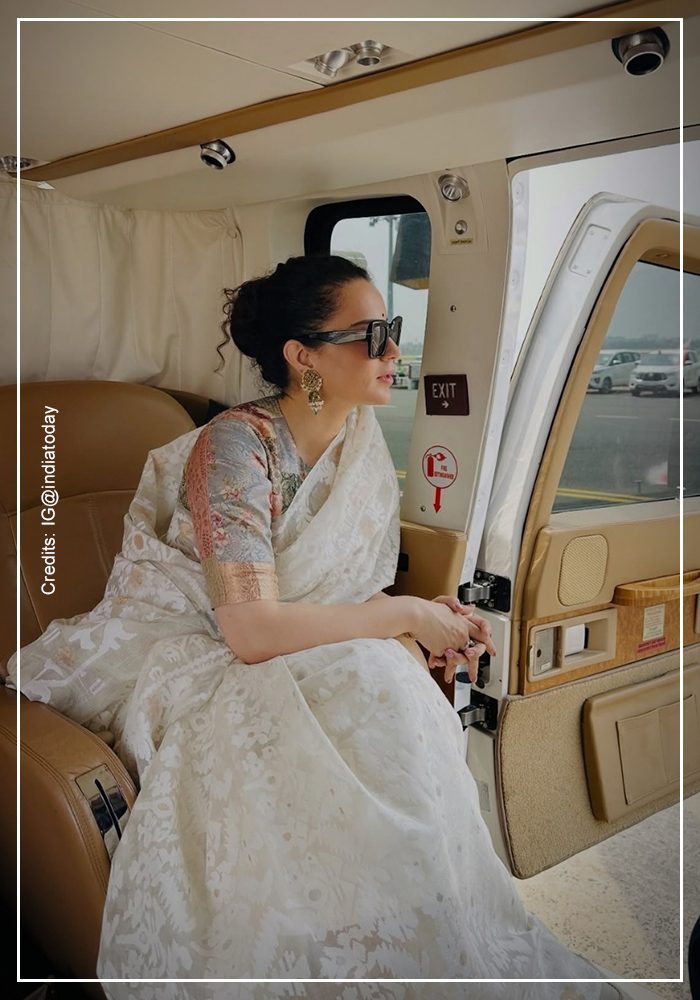 Kangana ranaut in white jamdani saree for Bengal Elections