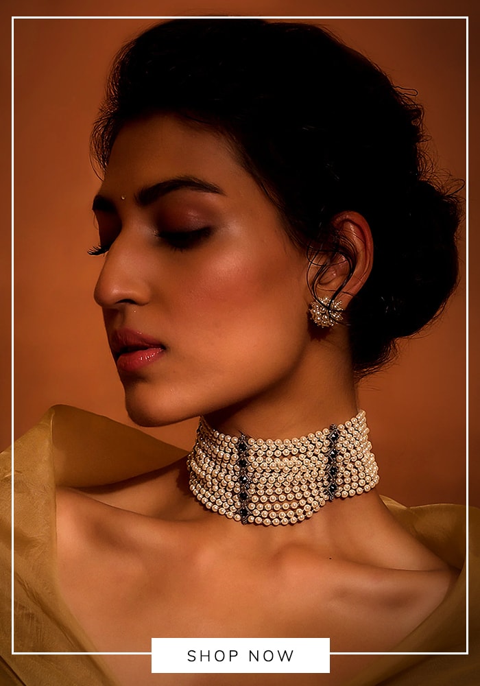 Layered pearl choker necklace