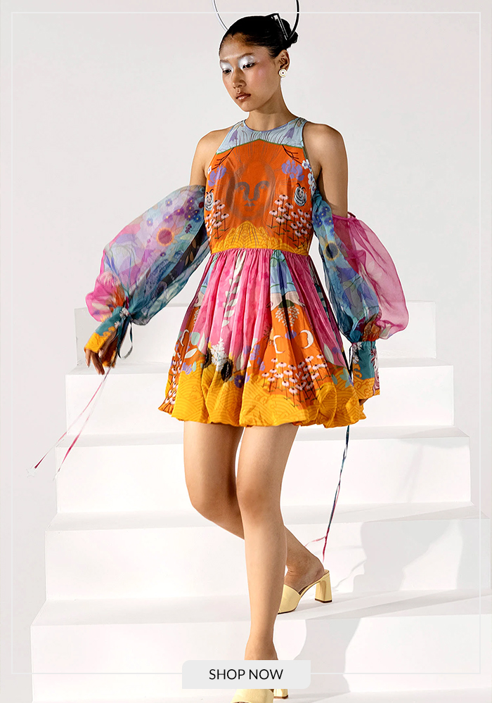 Limerick by Abirr and Nanki printed bell sleeves short dress