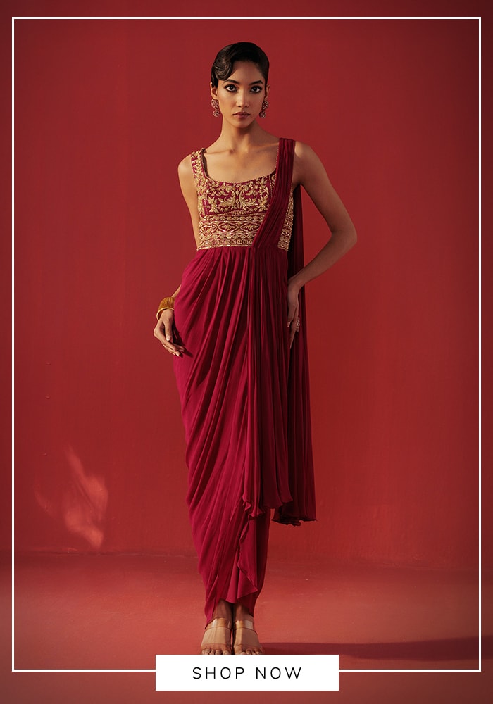 Maroon saree gown