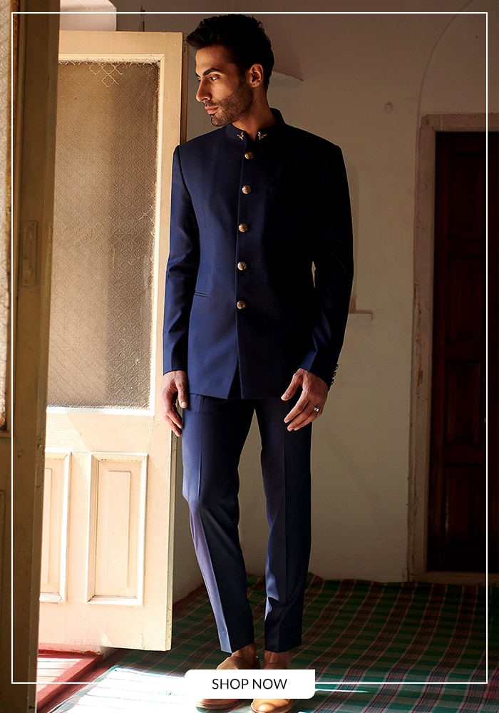 Philocaly plain blue bandhgala