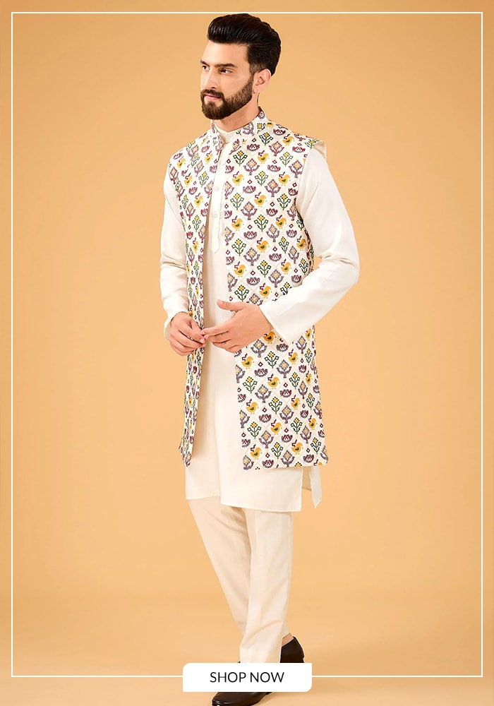 Phulkari Nehru jacket kurta set