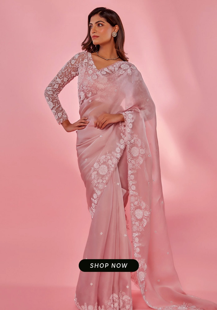 Pink embroidered saree