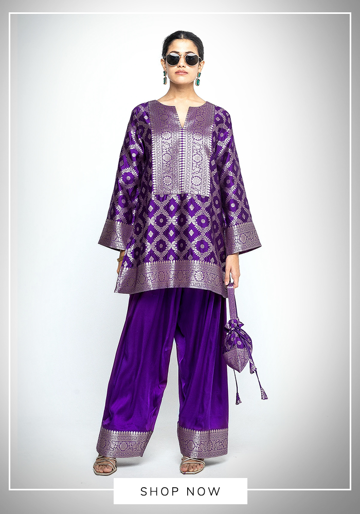 Purple brocade farshi salwar