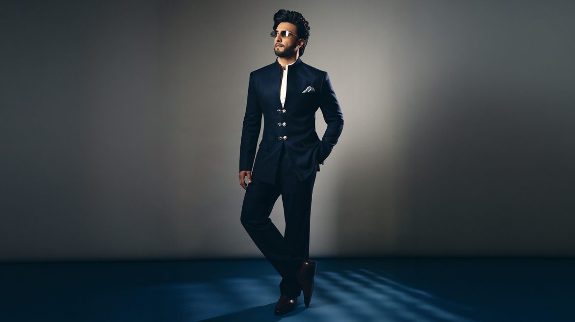 Ranveer Singh wearing black bandhgala at NMACC 3rd Anniversary