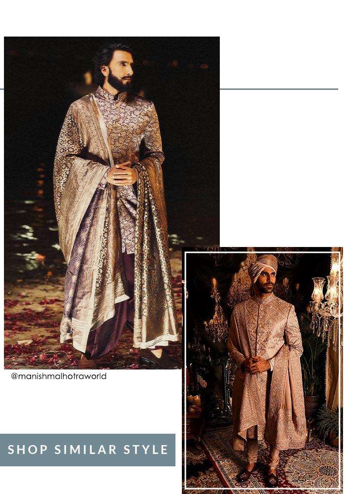 Ranveer Singh in brocade sherwani with dupatta