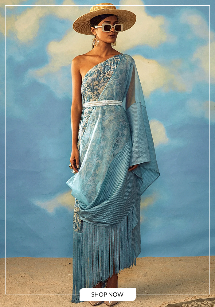 Rishi and Vibhuti blue draped tunic