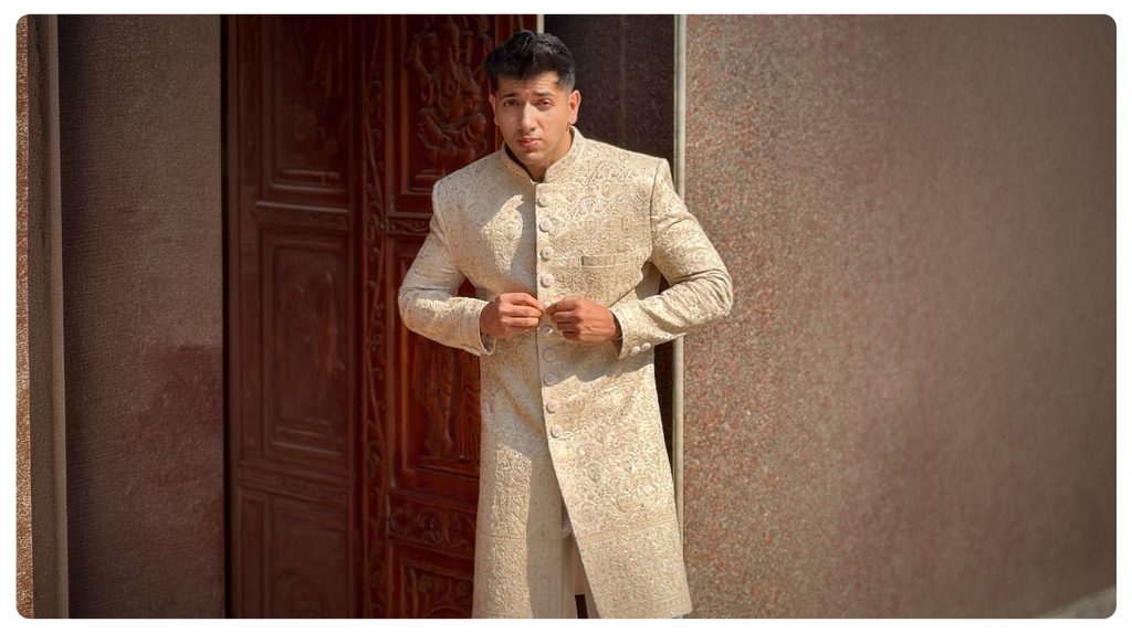 Sachin Anand in Arihant Rai Sinha ivory and gold sherwani