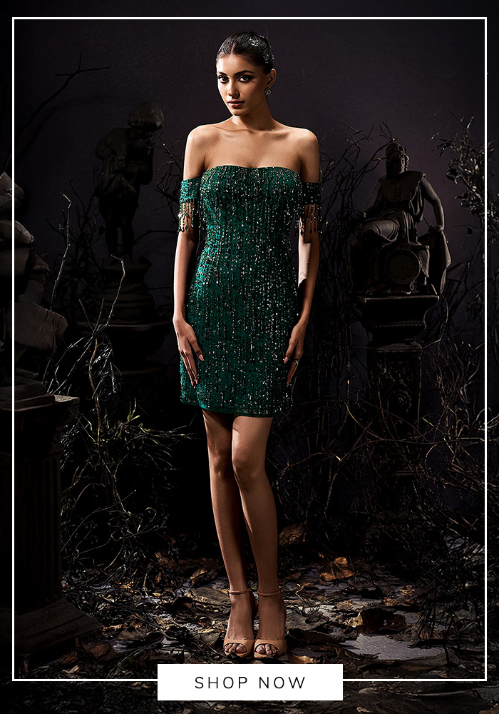 Shiwany Awasty green tassel mini dress