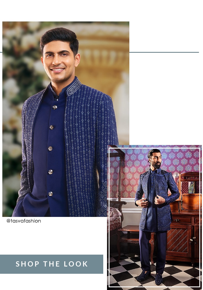 Shubman Gill in blue embroidered sherwani