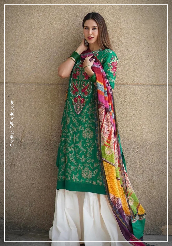 Sonam Bajwa wearing farshi salwar