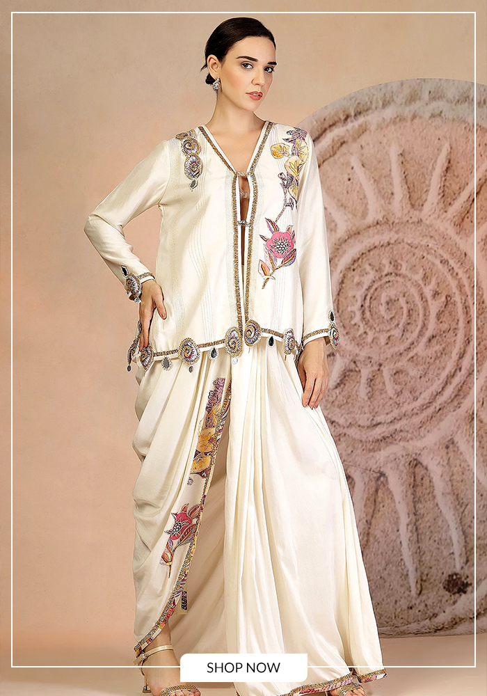 Soniya G-White dhoti skirt set