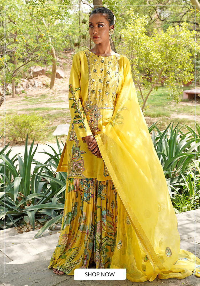Soniya G yellow printed kurta sharara set