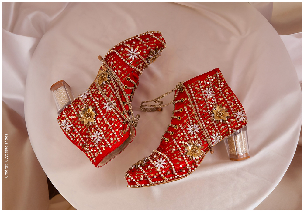 Tiesta red embrodiered bridal shoes