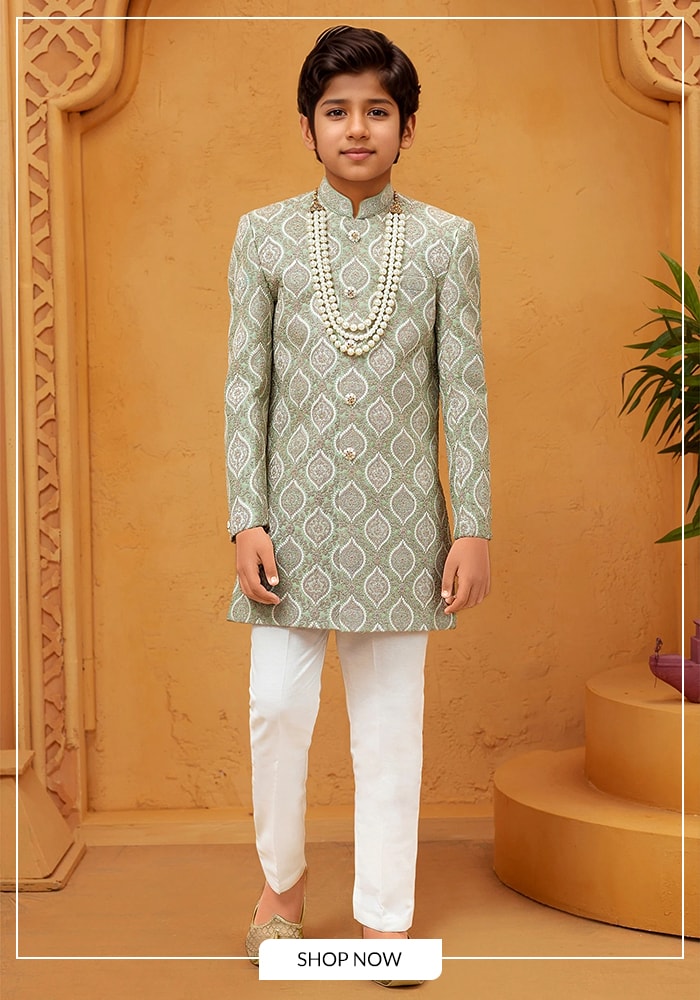 World Siblings Day 2026: How to Coordinate Sibling Outfits Without Looking Matchy With Petite Pomme Kidswear 13 Green sherwani for boys