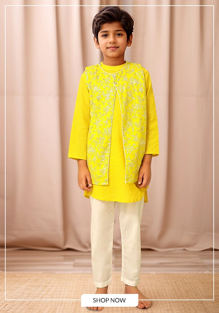 World Siblings Day 2026: How to Coordinate Sibling Outfits Without Looking Matchy With Petite Pomme Kidswear 9 Yellow jacket kurta set