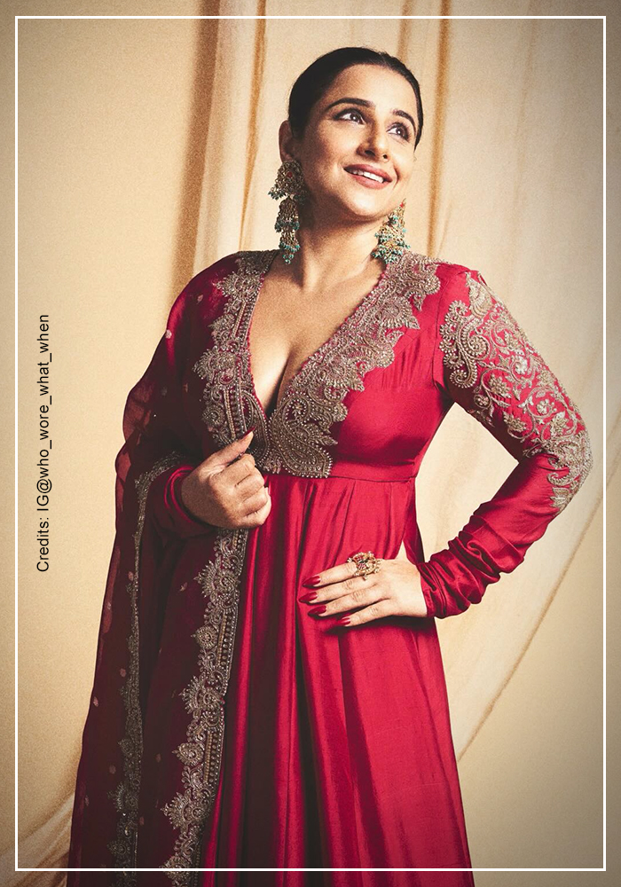 Vidya Balan in red Mrunalini Rao anarkali