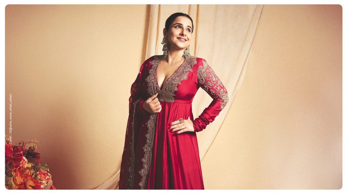 Vidya Balan in red anarkali for Raja Shivaji trailer launch