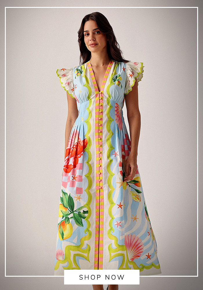 NOIB Multi Color Poplin V-neck Estella Printed Maxi Dress